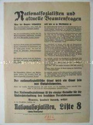 Werbung der NSDAP zu den Preußischen Landtagswahlen mit Ausrichtung auf die Beamten