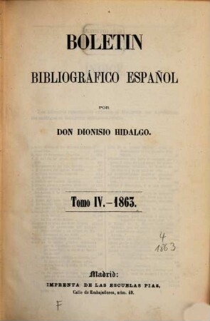 Boletín bibliográfico español. 4. 1863