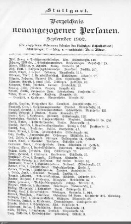 Verzeichnis neuangezogener Personen: September 1902