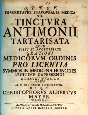 Diss. inaug. med. de tinctura antimonii tartarisata