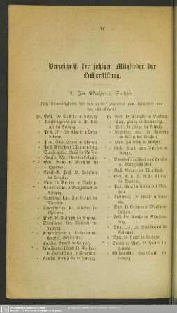 Verzeichniß der jetzigen Mitglieder der Lutherstiftung