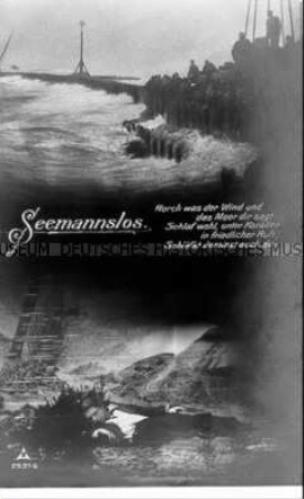 Postkarte mit Seemanns-Motiv und Liedzeilen