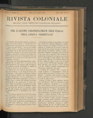 Per L'Azione Colonizzatrice Dell'Italia Nell'Africa Orientale.