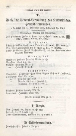 V. Königliche General-Verwaltung des Kurfürstlichen Hausfideicommisses.