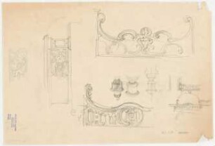 Thiersch, Friedrich von; München; Justizpalast - Treppenhaus - Ornamente für Balustrade (Ansichten, Perspektiven, Details)