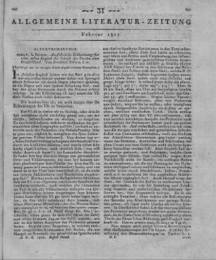Rühs, F.: Ausführliche Erläuterung der zehn ersten Kapitel der Schrift des Tacitus über Deutschland. Berlin: Reimer 1821 (Beschluß der im vorigen Stück abgebrochenen Recension)