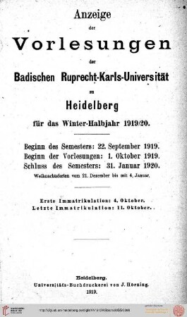 Wintersemester 1919/1920