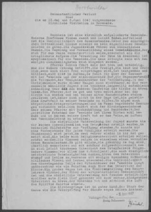 Sersheim: Visitationsbericht mit Pfarrbericht 1947