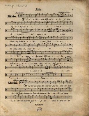 Zwey lateinische Messen in C : für Advent u. Fasten ; op. 7 & 8 ; comp. für 4 Singstimmen mit Begl. d. Orgel. 1
