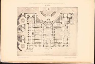 Reichstag, Berlin Erster Wettbewerb: Grundriss Hauptgeschoss (aus: Sammelmappe hervorragender Konkurrenzentwürfe H. 4, 1882)