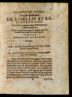 Disputatio Tertia ...