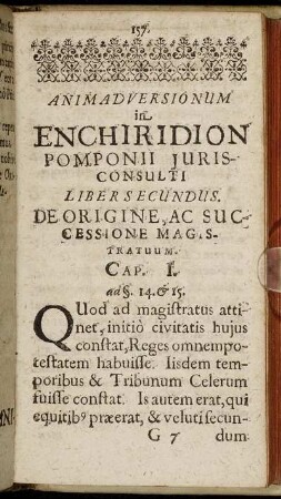Liber Secundus. De Origine, Ac Successione Magistratuum.
