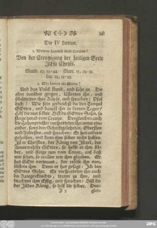 Die IV Lection. Von der Creutzigung der heiligen Seele Jesu Christi.