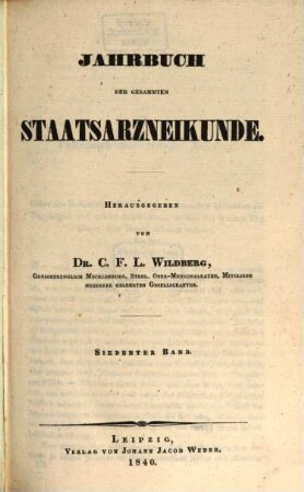 Jahrbuch der gesammten Staatsarzneikunde. 7. 1840