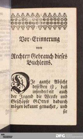 Vor-Erinnerung vom Rechten Gebrauch dieses Büchleins.