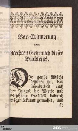 Vor-Erinnerung vom Rechten Gebrauch dieses Büchleins.