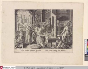 [Seide spinnende Frauen verschiedenen Alters; Women of various ages spinning silk]