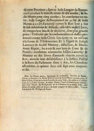 Arrest Du Parlement De Provence : Extrait des Registres du Parlement. Du quinze Juin 1756.