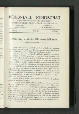 Dernburg und die Südwestafrikaner. Vom Wirkl. Geh. Legatationsrat v. König.