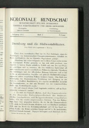 Dernburg und die Südwestafrikaner. Vom Wirkl. Geh. Legatationsrat v. König.