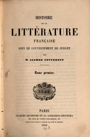 Histoire de la littérature française sous le Gouvernement de Juillet : [1830 - 1848]. 1