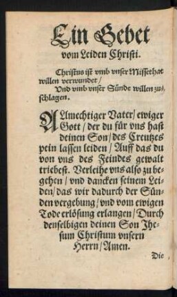 Ein Gebet vom Leiden Christi.