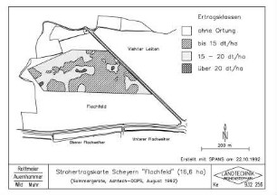Strohertragskarte Scheyern "Flachfeld" (16,6 ha) (Sommergerste, Ashtech-DGPS, August 1992)