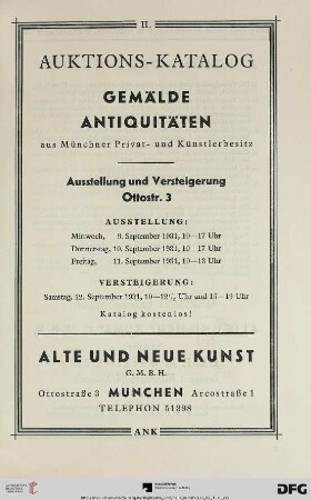 Gemälde, Antiquitäten aus Münchner Privat- und Künstlerbesitz : Versteigerung: 12. September 1931 (Katalog Nr. 2)