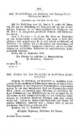 Kosten für den Unterricht in weiblichen Handarbeiten : [V. Elementarschulwesen]
