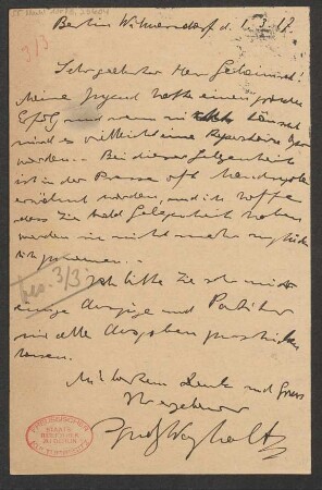 Brief an Ludwig Strecker (senior) und B. Schott's Söhne : 01.03.1917