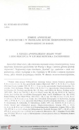 42: Symbol apostolski w doktrynie i w przekazie sztuki średniowiecznej : (wprowadzenie do badań)