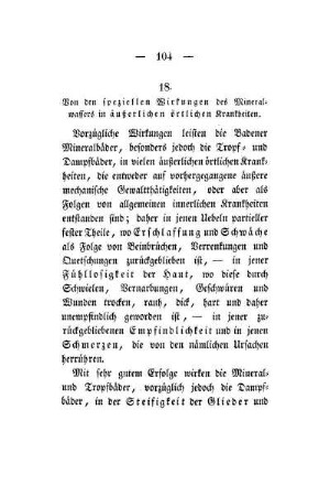 18. Von den speziellen Wirkungen des Mineralwassers in äußerlichen örtlichen Krankheiten.