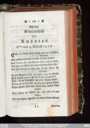 Auf das GeburtsFest des Amyntas L. den 5. August 1759.