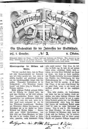 Bayerische Schulzeitung : ein Wochenblatt für die Interessen der Volksschule. 1, 1. 1857