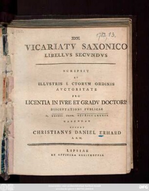 Libellus 2: De Vicariatv Saxonico ...