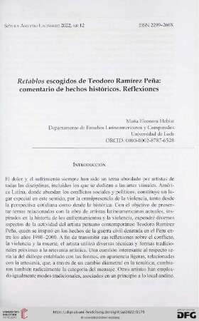 Retabos escogidos de Teodoro Ramírez Peña: comenatrio de hechos históricos. Reflexiones