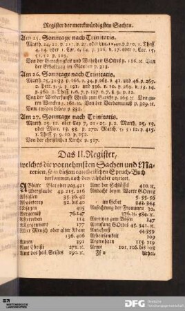 Das II. Register/ Register der merckwürdigsten Sachen