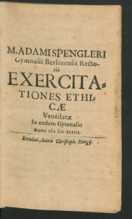 1: De Definitione Ac Divisione Ethices : Ventilatae In Eodem Gymnasio Anno MDCXLVIII.