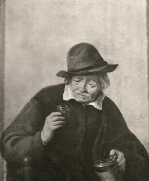 Trinkender Bauer mit Krug und Glas : Ostade, Adriaen van (1610-1685). Trinkender Bauer mit Krug und Glas. Leinwand