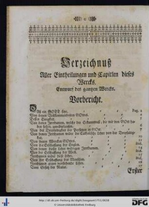 Verzeichnuß aller Eintheilungen und Capitlen dieses Wercks.