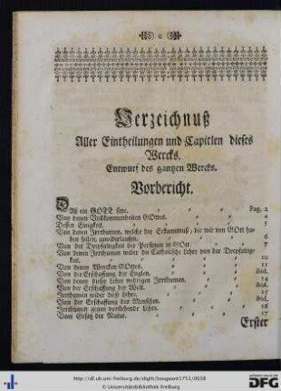 Verzeichnuß aller Eintheilungen und Capitlen dieses Wercks.