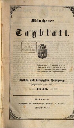Münchener Tagblatt. 1849,[1] = Jg. 47, Jan. - Juni