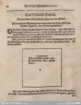 Das Siebende Capitel. Von den Vier-Eckigen flachen Figuren oder Feldern.
