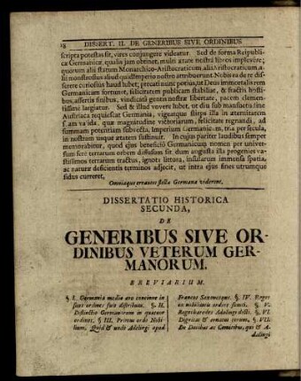 Dissertatio Historica Secunda, de Generibus Sive Ordinibus Veterum Germanorum.