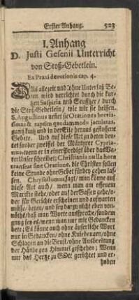 I. Anhang D. Justi Gesenii Unterricht von Stoß-Gebetlein.