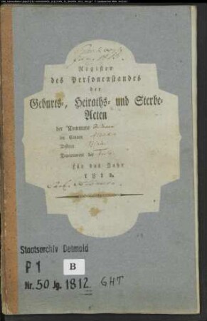Zivilstandsregister der katholischen Gemeinde Bödexen, Kreis Höxter (GHT 1812) (Gemeinde: Katholische Gemeinde Bödexen, Kreis Höxter)