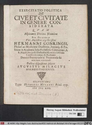 Exercitatio Politica De Cive Et Civitate In Genere Considerata
