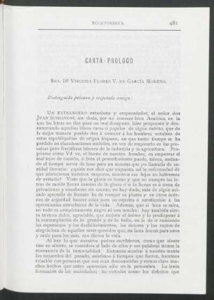 Carta - Prologo : Sra. Da. Virginia Flores V. de García Moreno