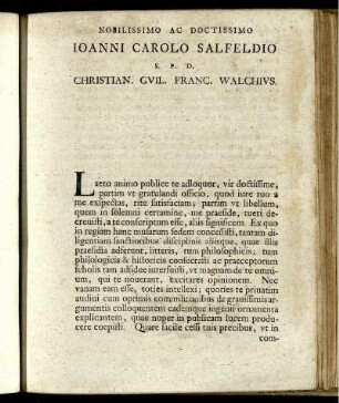 Nobilissimo Ac Doctissimo Ioanni Carolo Salfeldio ...