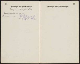 Militärpaß von Max Hermann Angermann : Militärpass, aufgeschlagen, Seite 18 und 19, von Grenadier Max Hermann Angermann (1. Ersatz-Bataillon, 1. (Leib-) Grenadier-Regiment No 100, 1. Kompanie), ausgestellt am 5. Februar 1916, Dippoldiswalde. Dresden: SLUB Mscr.Dresd.Aut.3079